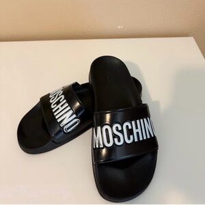 Moschino Black Slides with White Logo